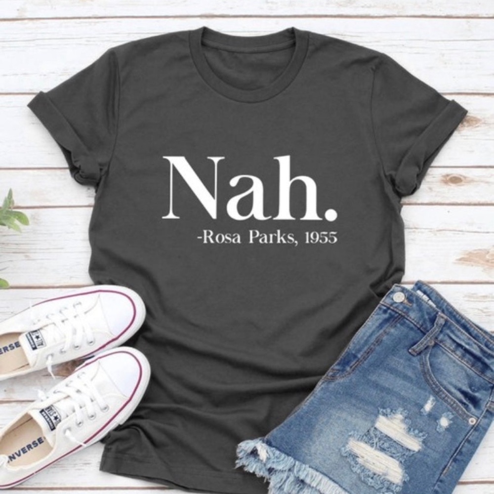 Rosa Parks T-shirt. Available in black & white. Sizes small, medium & large.